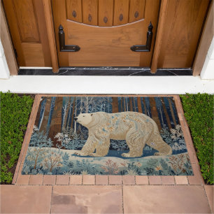 Retro white bear boho winter woodland forest doormat