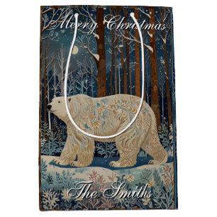 Retro white bear boho winter woodland personalize medium gift bag
