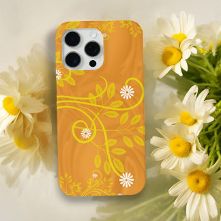 Retro White Daisy Flowers Yellow Orange iPhone 15 Pro Max Case