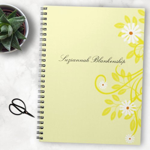Retro White Daisy Yellow Leaf Border Personalized Notebook