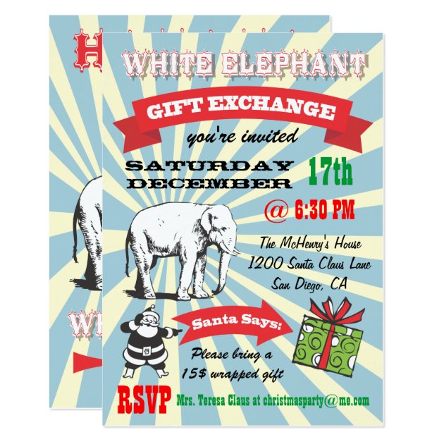 Retro White Elephant Christmas Party Invitations