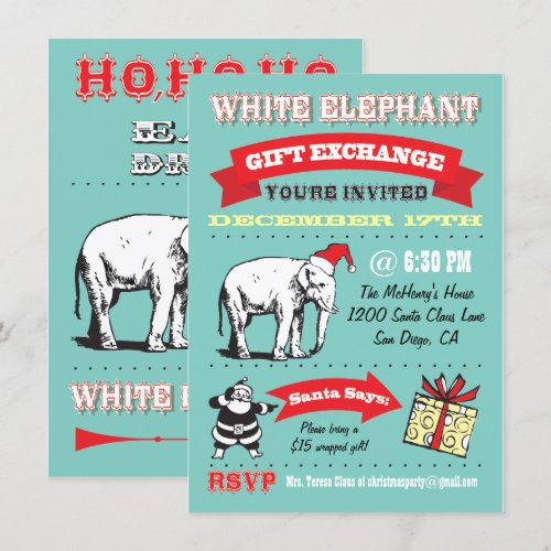 Retro White Elephant Christmas Party Invitations
