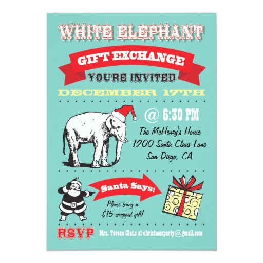 Retro White Elephant Christmas Party Invitations | Zazzle