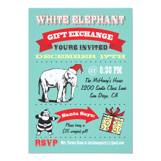 Retro White Elephant Christmas Party Invitations