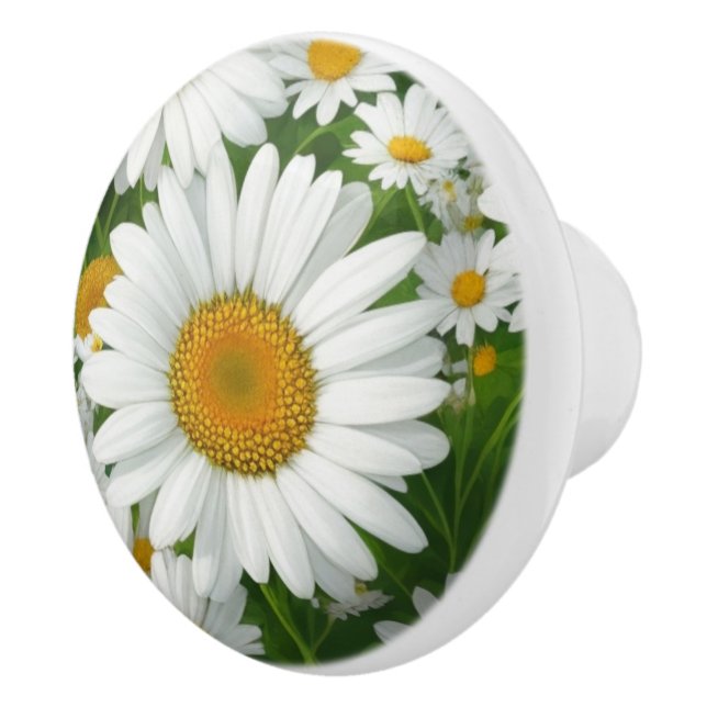 Retro white floral white daisy pattern ceramic knob (Right)