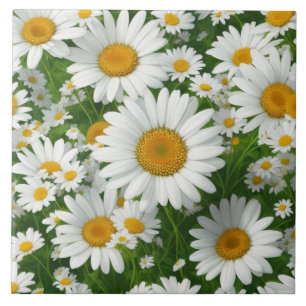 Retro white floral white daisy pattern ceramic tile