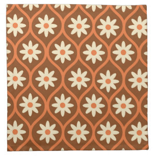 Retro White Flowers on Brown Vintage Ogee Cloth Napkin