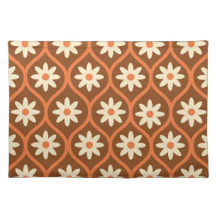 Retro White Flowers on Brown Vintage Ogee Cloth Placemat