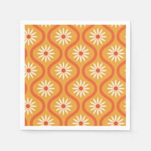 Retro White Flowers on Mid Century Orange Ogee  Napkins