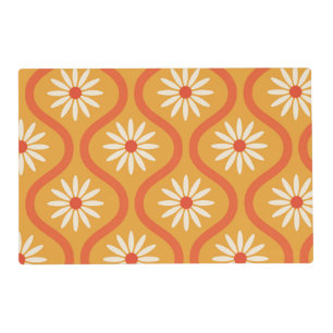 Retro White Flowers on Mid Century Orange Ogee Placemat