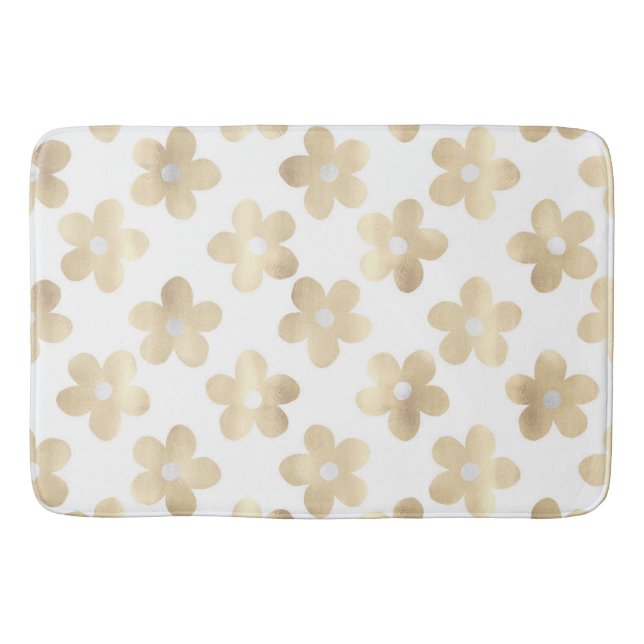 Retro White Gold Daisy Flowers Bath Mat (Front)