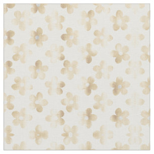 Retro White Gold Daisy Flowers Fabric