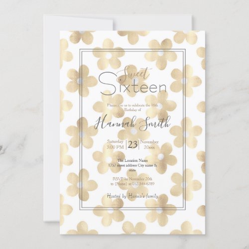 Retro White Gold Daisy Flowers Invitation