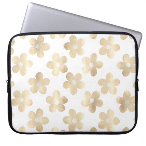 Retro White Gold Daisy Flowers Laptop Sleeve