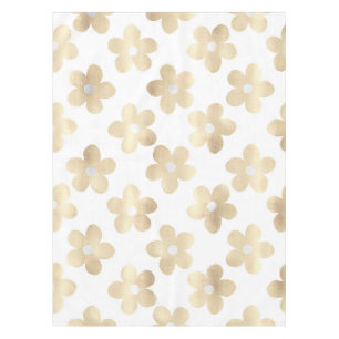 Retro White Gold Daisy Flowers Tablecloth