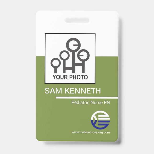 Retro White Green Column Company Employee ID Badge (Front)