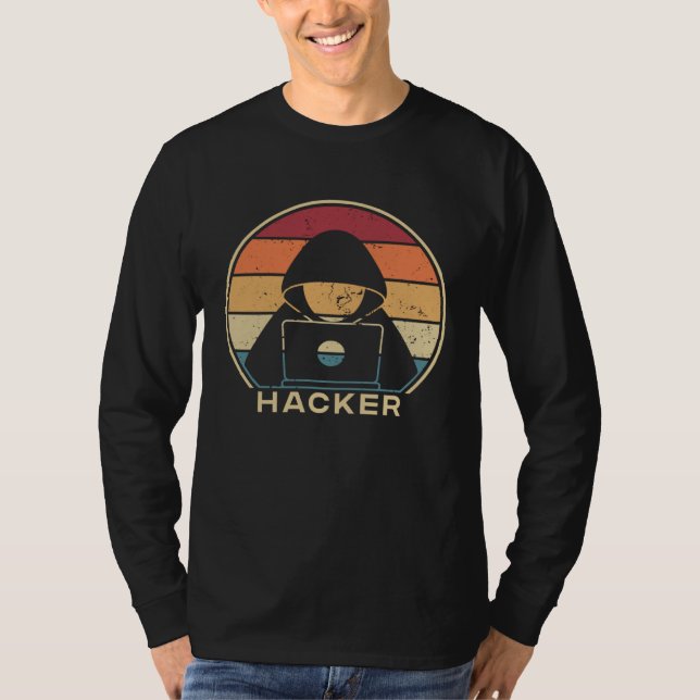 Retro White Hat Black Hat Ethical Hacking Hacker T-Shirt (Front)