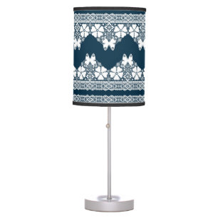 Retro white lace with butterflies on a dark blue b table lamp