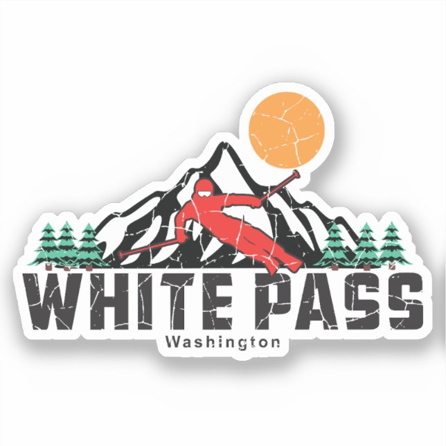 Retro White Pass Ski  Sticker (Front)