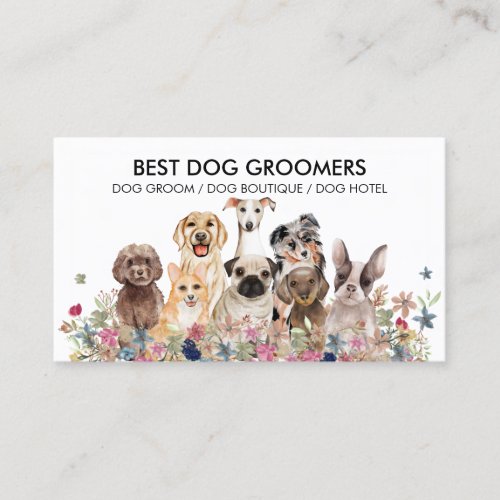 Retro White PetSitter dogs flowers veterinary Business Card