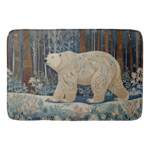 Retro white polar bear boho woodland forest bath mat