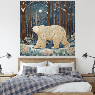 Retro white polar bear boho woodland forest canvas print