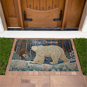 Retro white polar bear boho woodland forest doormat