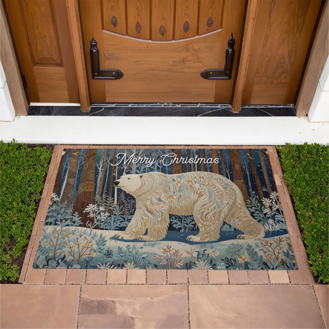 Retro white polar bear boho woodland forest doormat (Outdoor)