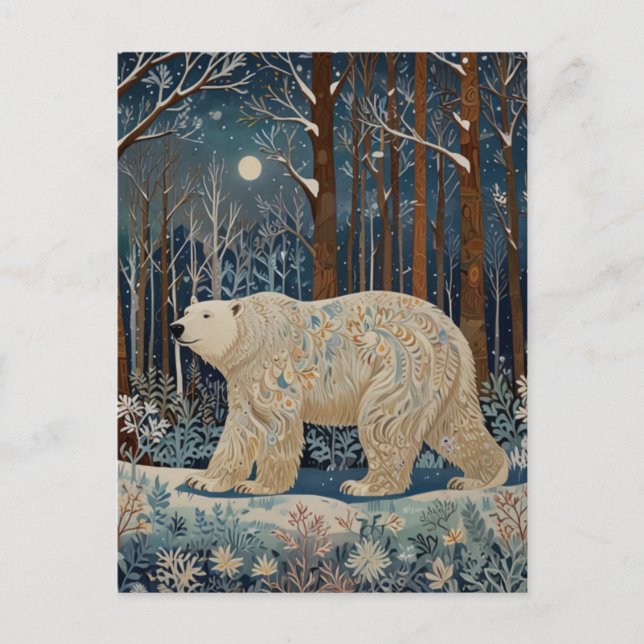 Retro white polar bear boho woodland forest holiday postcard (Front)