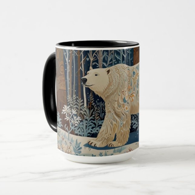 Retro white polar bear boho woodland forest mug (Front Left)