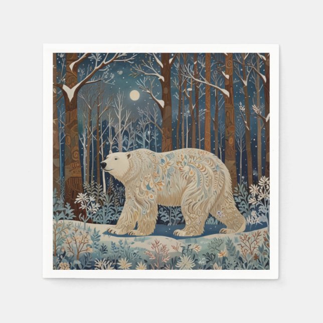 Retro white polar bear boho woodland forest napkins (Front)