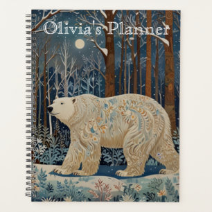 Retro white polar bear boho woodland forest planner