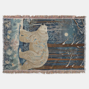 Retro white polar bear boho woodland forest throw blanket