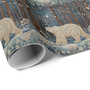 Retro white polar bear boho woodland forest wrapping paper