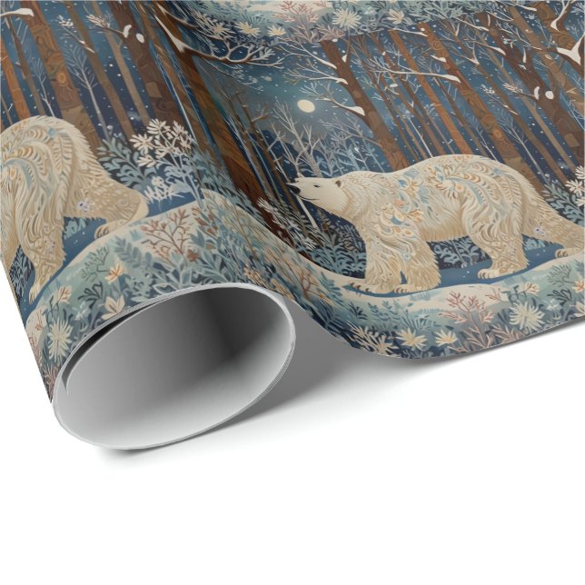 Retro white polar bear boho woodland forest wrapping paper (Roll Corner)