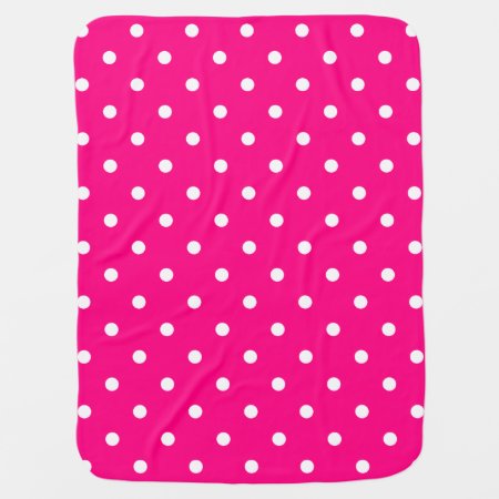 Retro White Polka Dots On A Hot Pink Background Baby Blanket