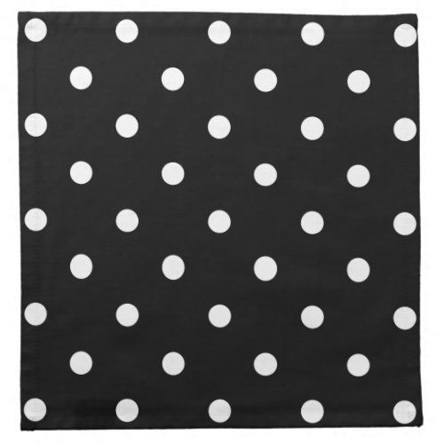Retro White Polka Dots On Black Cloth Napkin