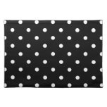 Retro White Polka Dots On Black Cloth Placemat
