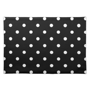 Retro White Polka Dots On Black Cloth Placemat