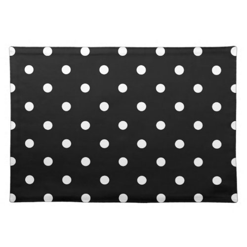 Retro White Polka Dots On Black Cloth Placemat