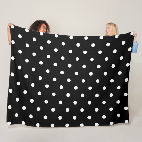 Retro White Polka Dots On Black Fleece Blanket