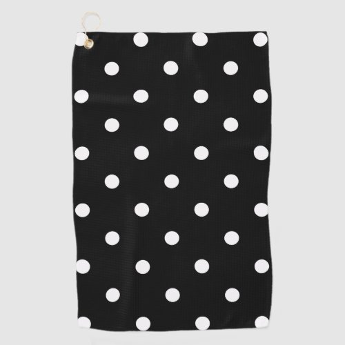 Retro White Polka Dots On Black Golf Towel