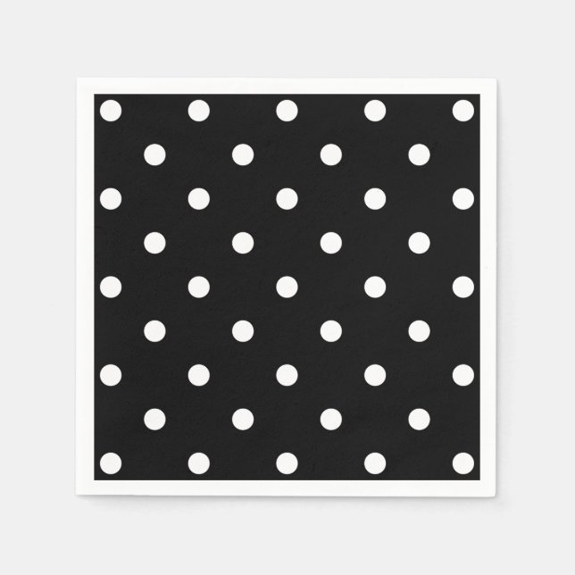 Retro White Polka Dots On Black Napkins (Front)