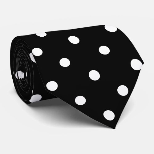 Retro White Polka Dots On Black Neck Tie