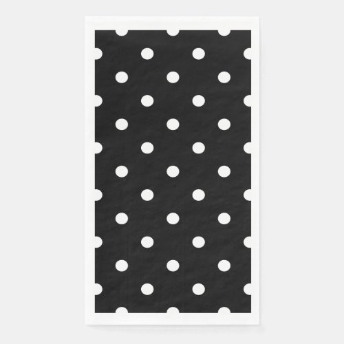 Retro White Polka Dots On Black Paper Guest Towels