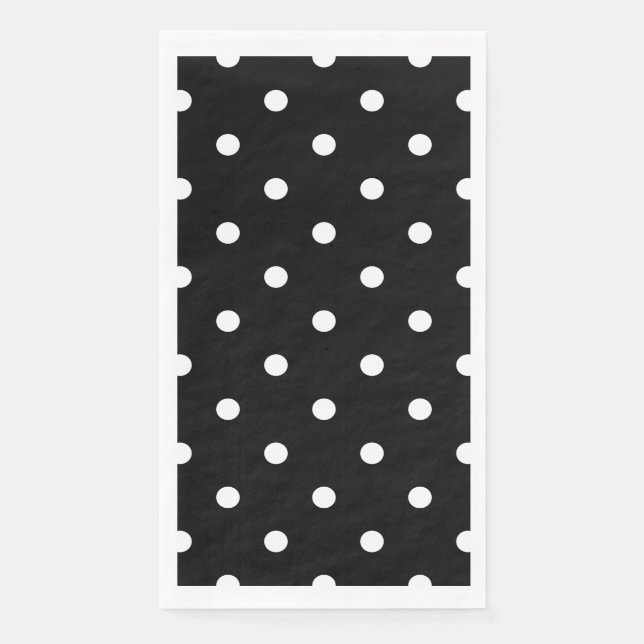 Retro White Polka Dots On Black Paper Guest Towels (Front)