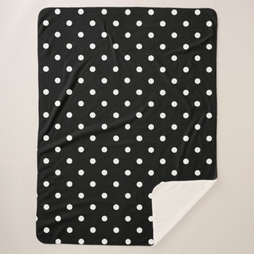 Retro White Polka Dots On Black Sherpa Blanket