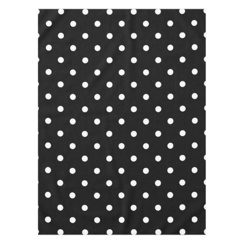 Retro White Polka Dots On Black Tablecloth