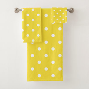 Retro White Polka Dots On Buttercup Yellow Bath Towel Set