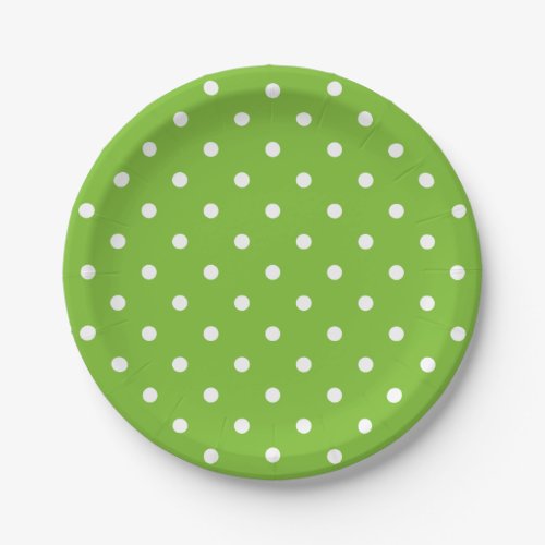Retro White Polka Dots On Green  Paper Plates